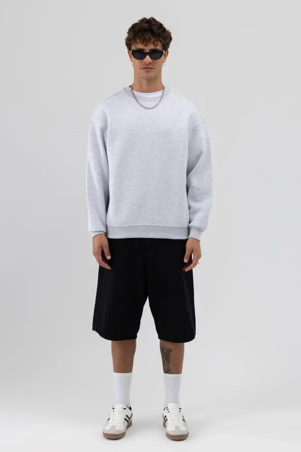 Sweat-shirt basique à col rond oversize chiné