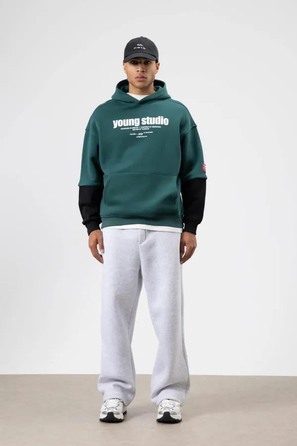 Sweat à capuche imprimé oversize, bleu marine