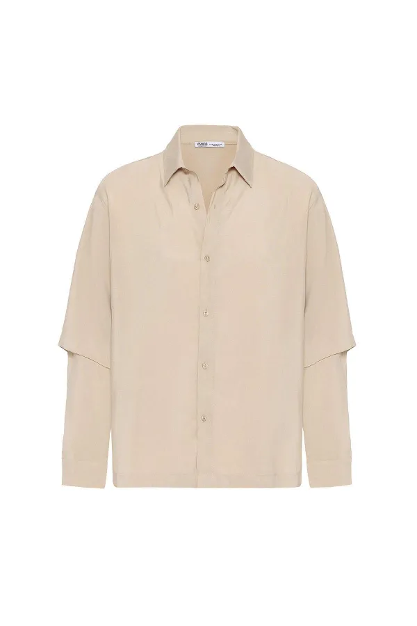 Chemise oversize à manches doubles, beige