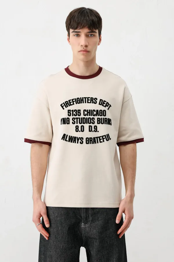 Printed Crew Neck Oversize T-Shirt Stone
