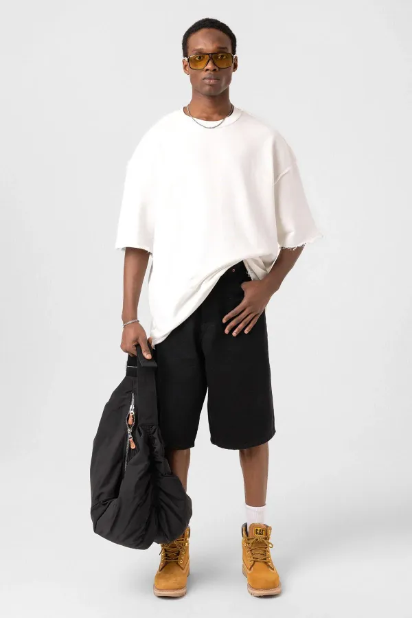 Yıkamalı Oversize Tişört Ekru