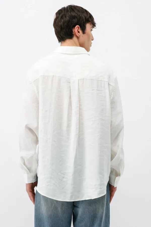 Modal Kumaş Cepli Oversize Gömlek Ekru