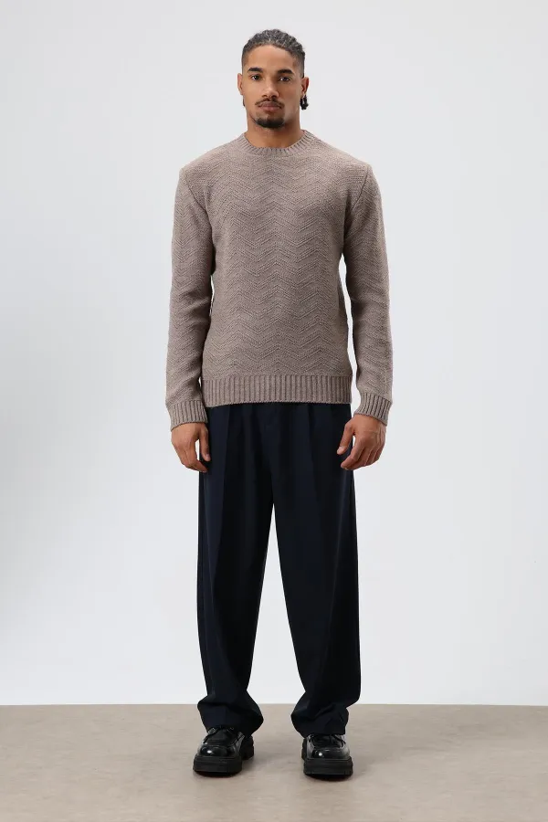 Pull oversize à col rond en maille, couleur vison