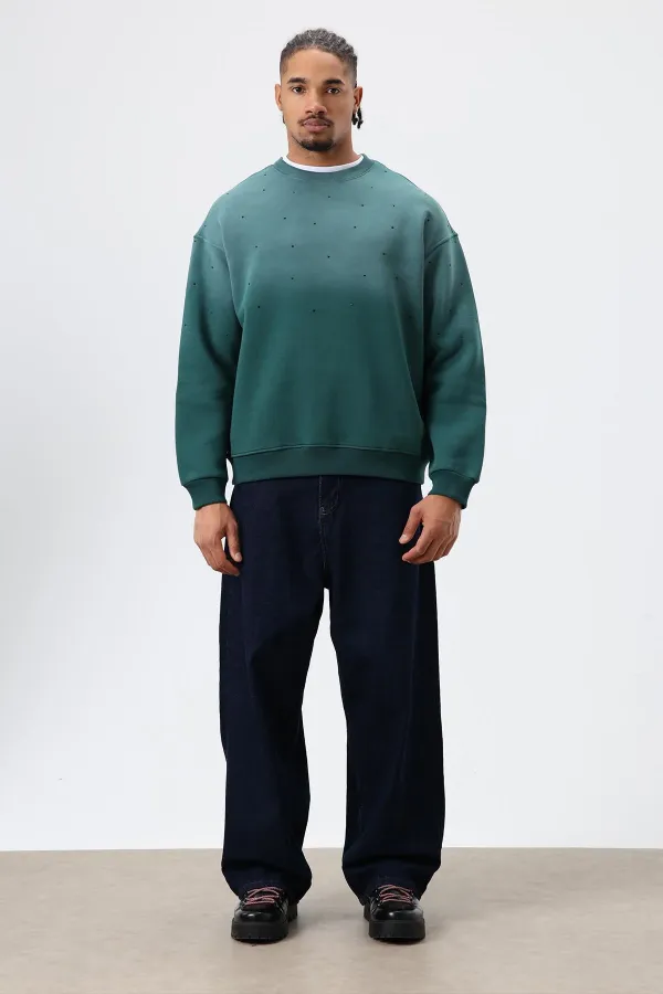 Sweat-shirt oversize à détails en pierre délavée, bleu marine