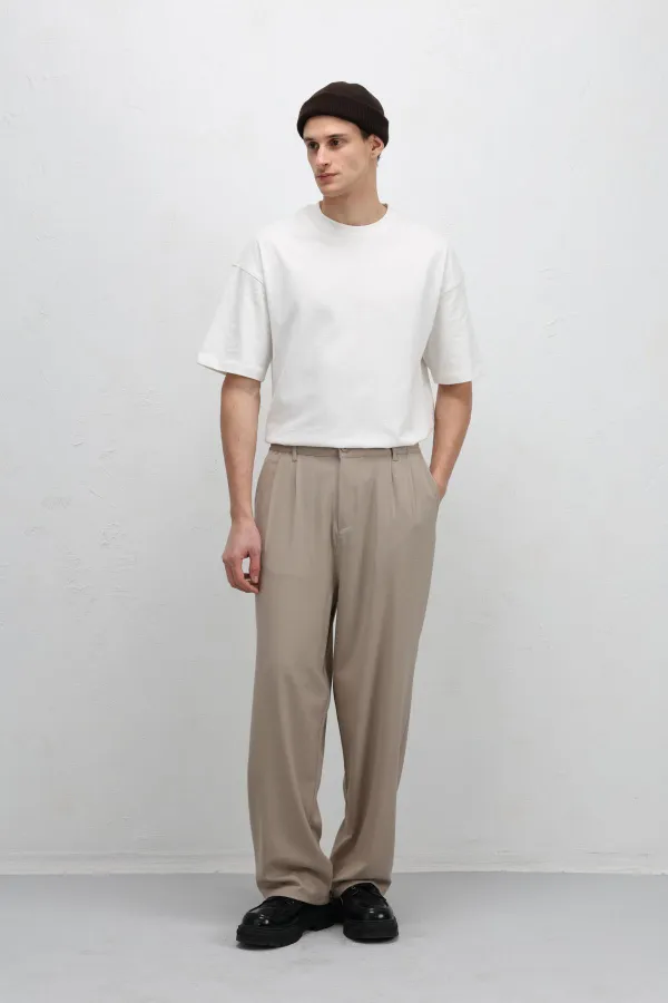Baggy Fit Kumaş Pantolon Bej