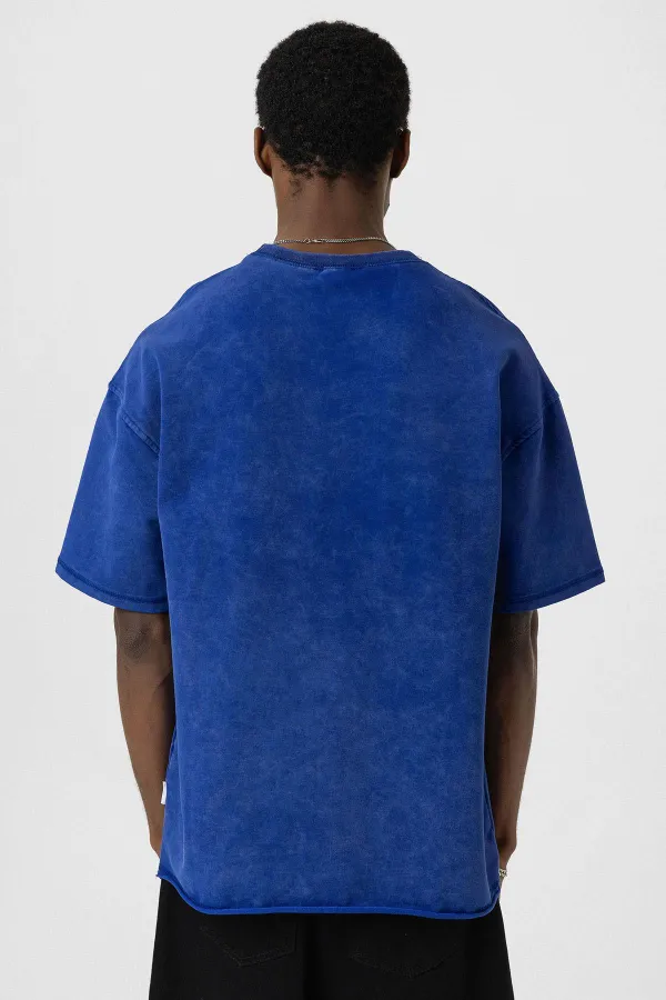 Yıkamalı Basic Oversize Tişört Saks