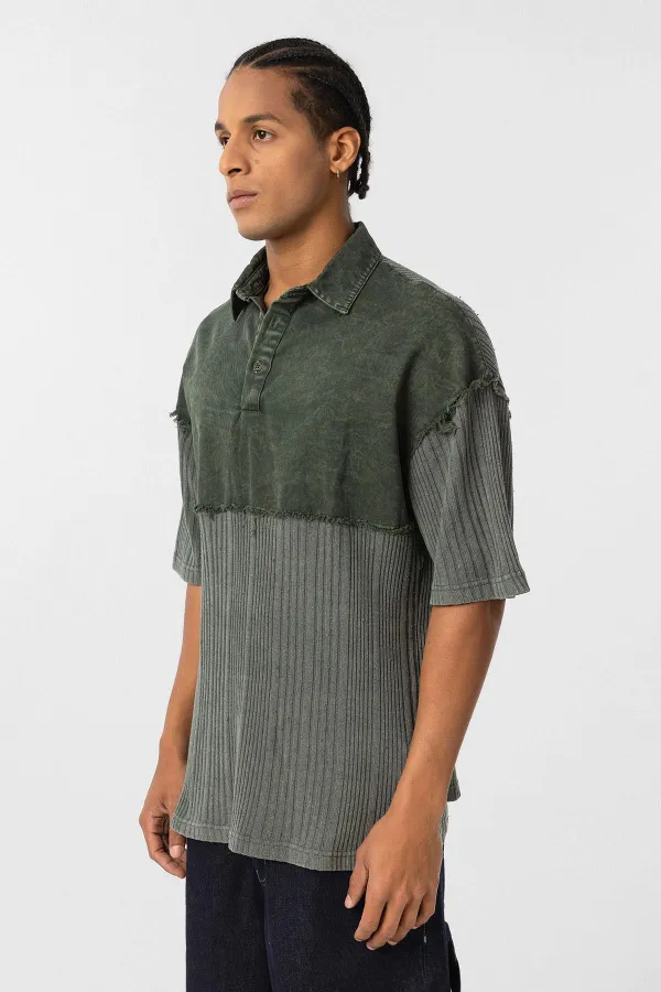 Washed Oversize Polo Shirt Khaki