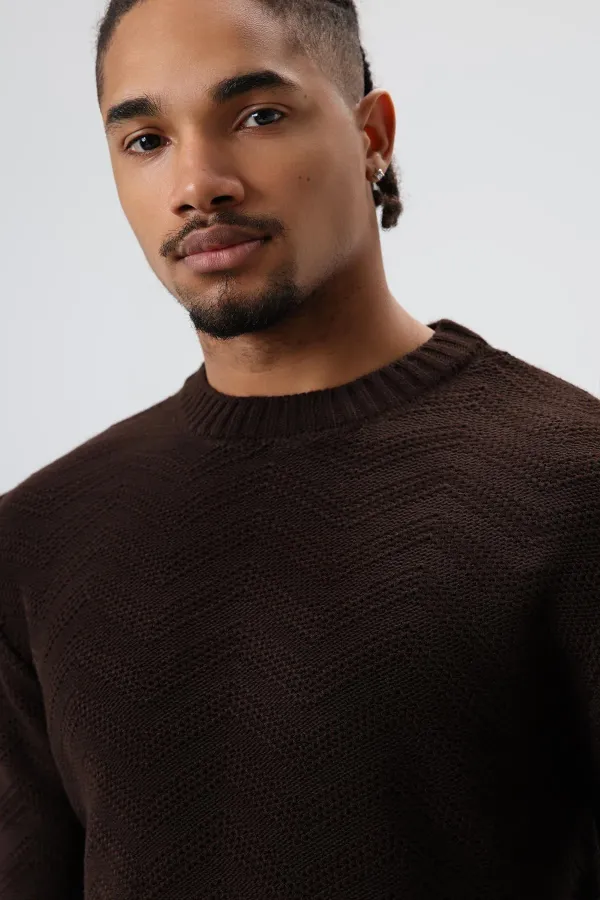 Crew Neck Oversize Knitted Sweater, Coffee