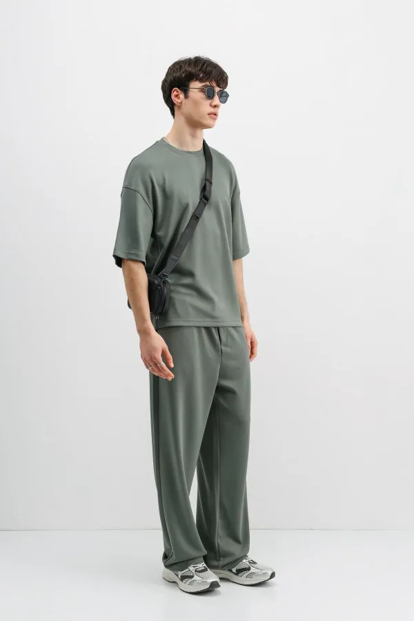 Modal Karışımlı Oversize Tişört Haki