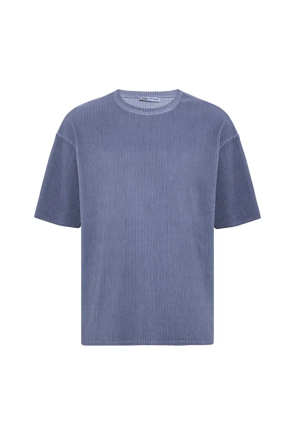 Yıkamalı Ottoman Basic Oversize Tişört İndigo