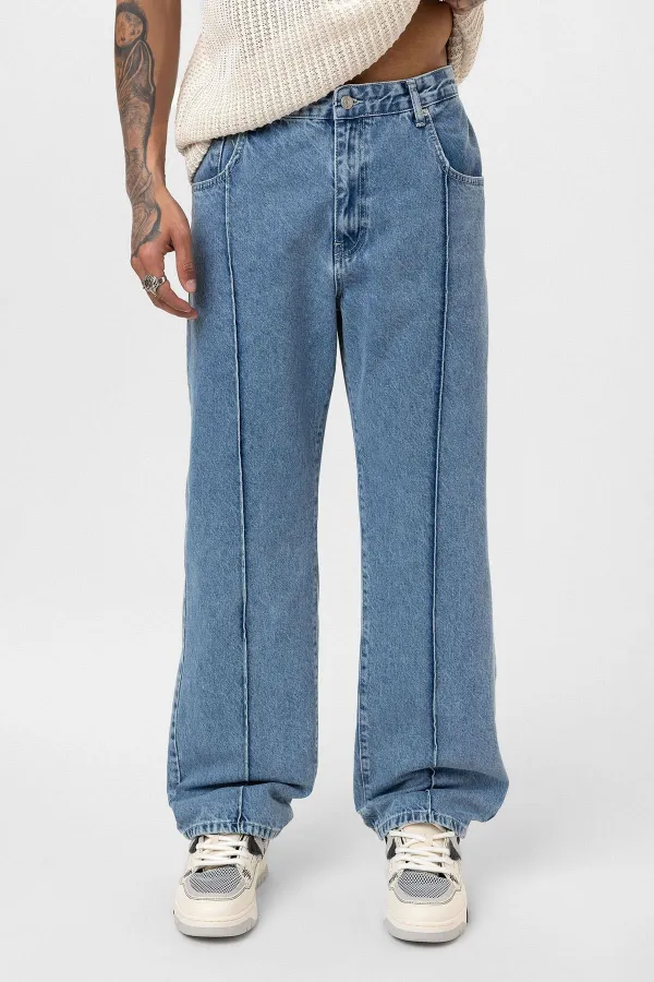 Relaxed Fit Jeans with Stitching Detail, Light Blue Melange