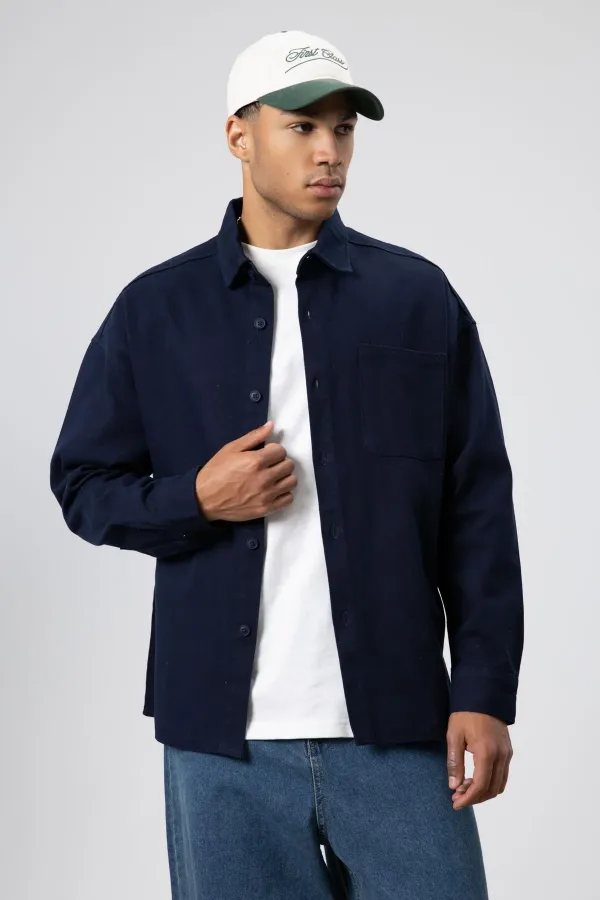 Oversize Gabardin Gömlek Ceket Lacivert