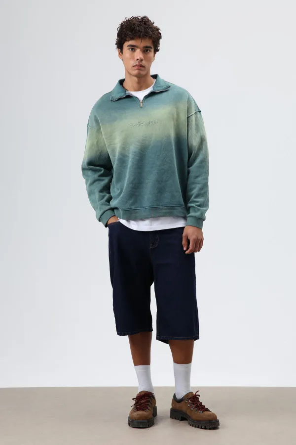 Sweat-shirt oversize à col zippé, bleu marine