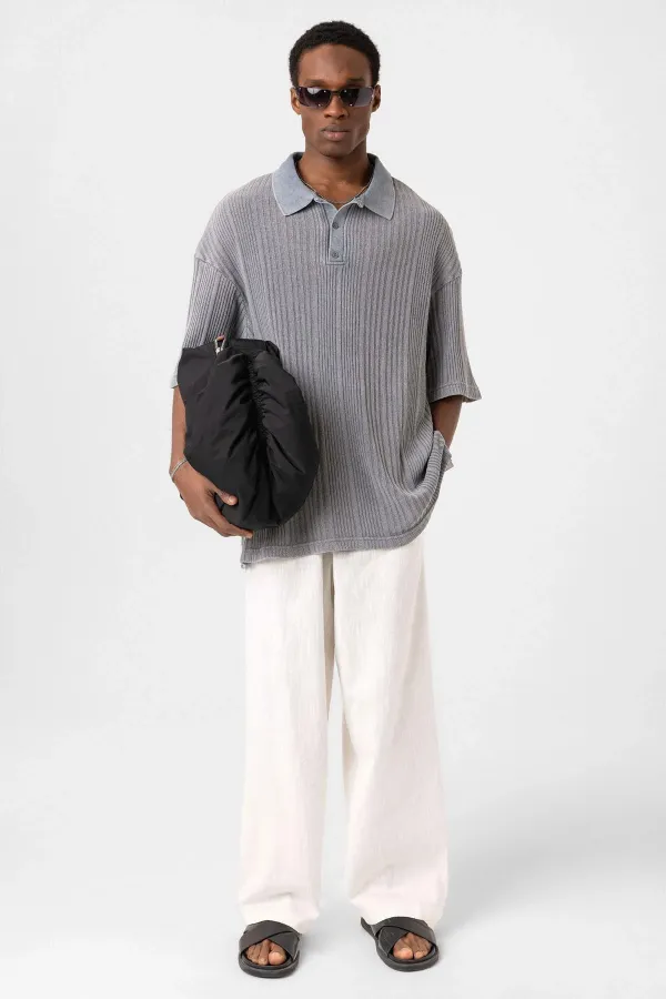 Polo Yaka Oversize Triko Gri