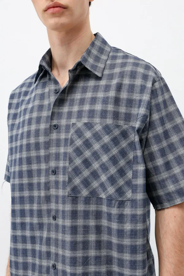 Chemise oversize à manches courtes à carreaux, bleu marine