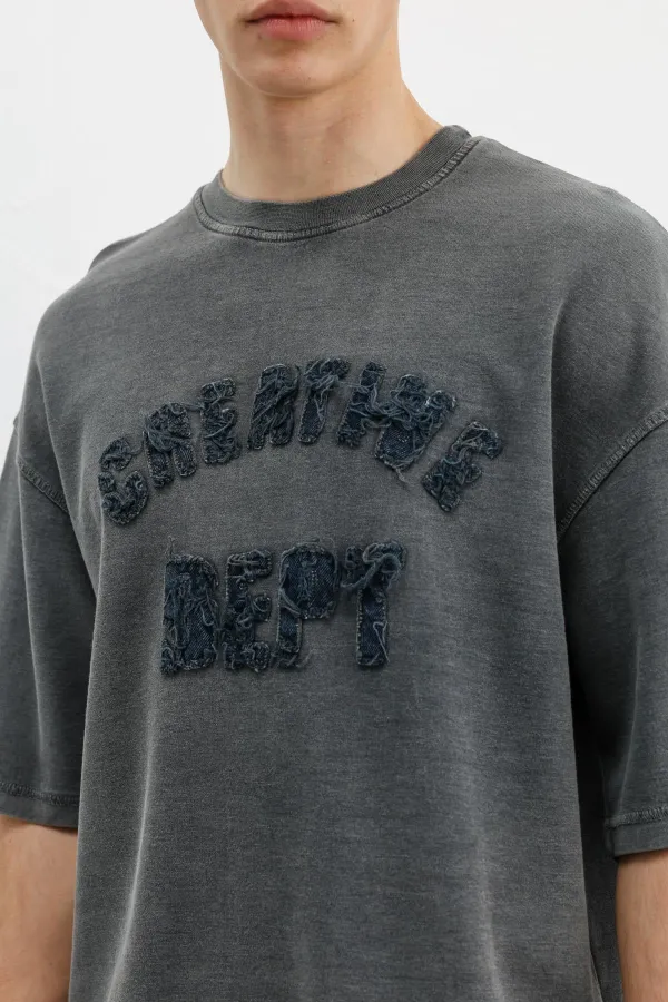 Yıkamalı Yazı Baskılı Oversize Tişört Siyah