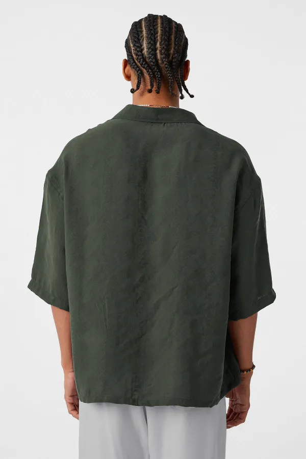 Oversize Short Sleeve Modal Fabric Shirt Khaki