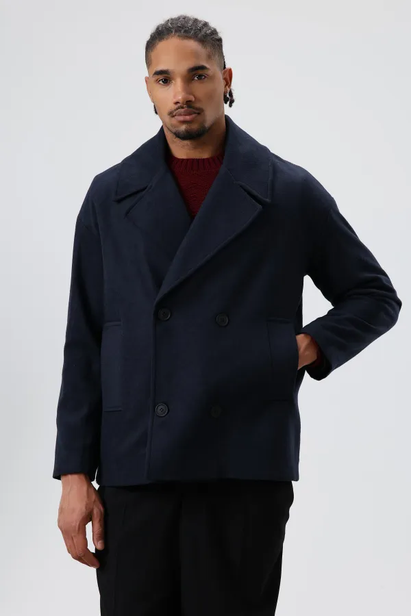 Veste courte oversize croisée en cachemire, bleu marine