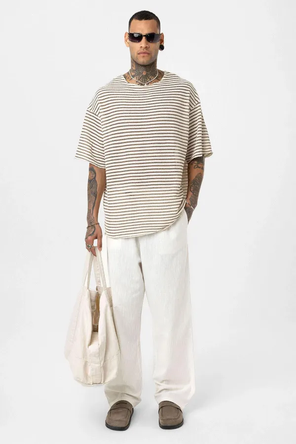 T-shirt rayé oversize en maille, marron