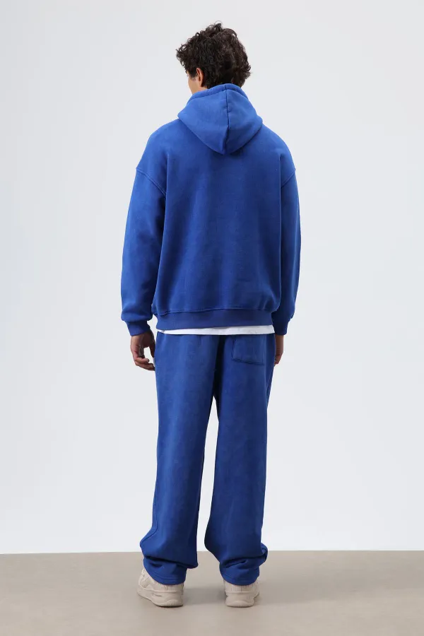 Sweat à capuche basique oversize délavé bleu marine