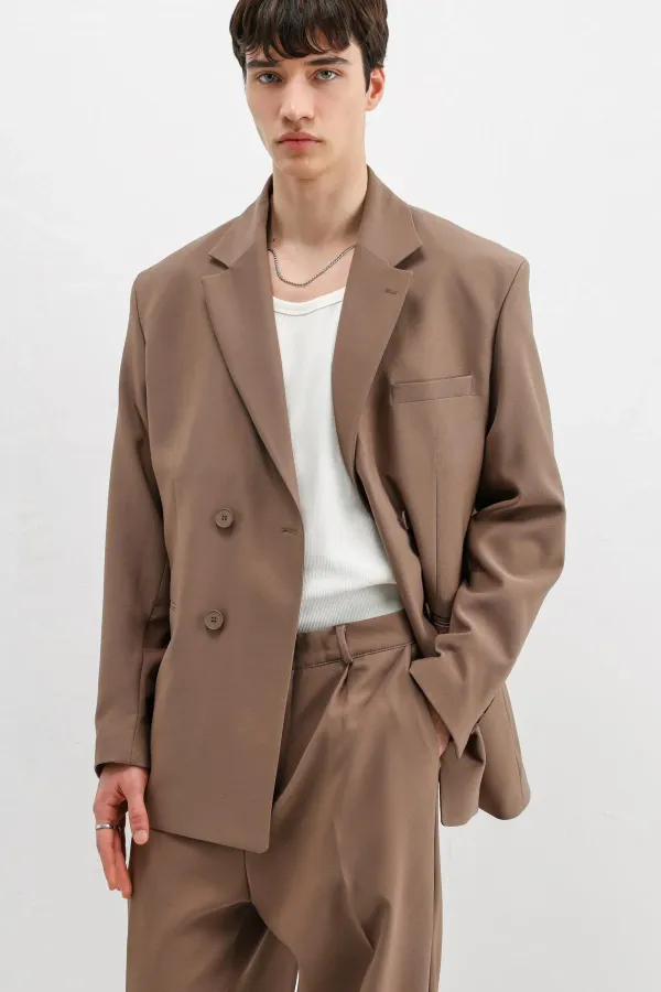 Costume croisé oversize en vison foncé