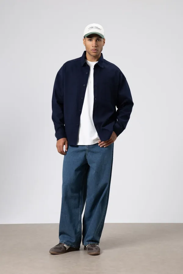 Oversize Gabardin Gömlek Ceket Lacivert