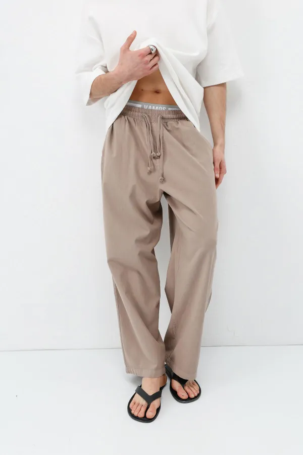 Super Baggy Fit Keten Pantolon Taş