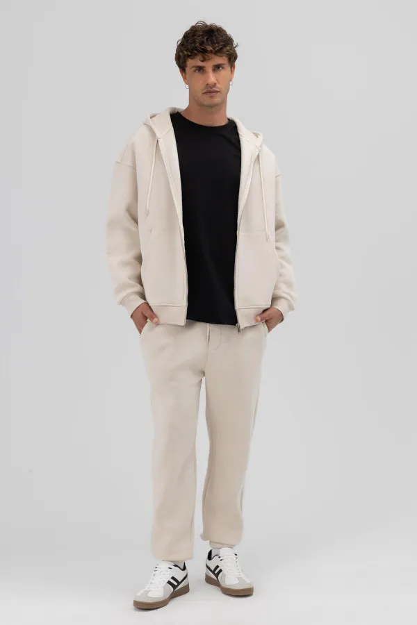 Sweat à capuche oversize basique zippé couleur pierre