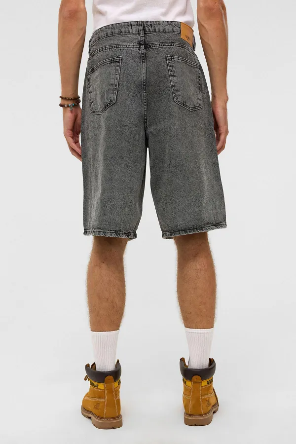 Oversize Bermuda Denim Şort Gri