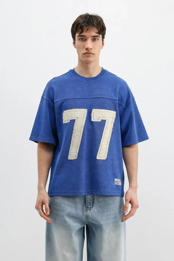 Numara Baskılı Oversize Tişört Saks