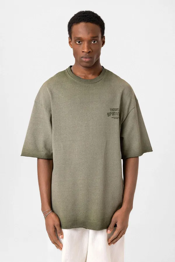 T-shirt oversize en maille délavée kaki