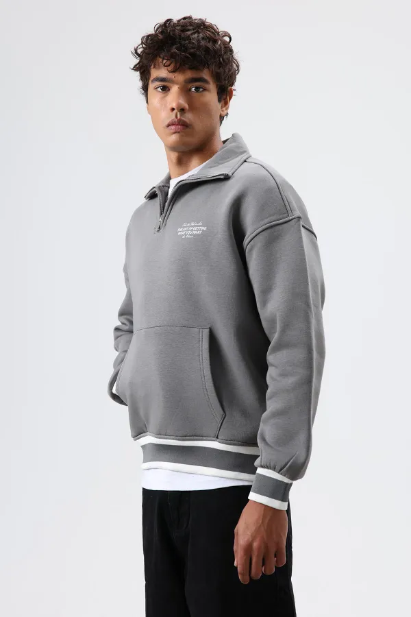 Sweat-shirt oversize à col polo, gris foncé