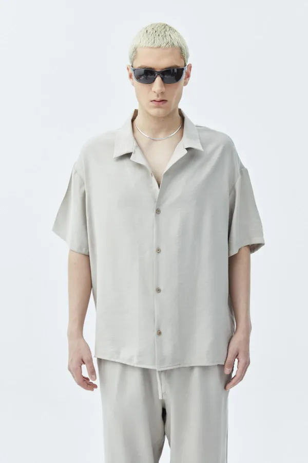 Basıc Oversize Keten Takım Bej