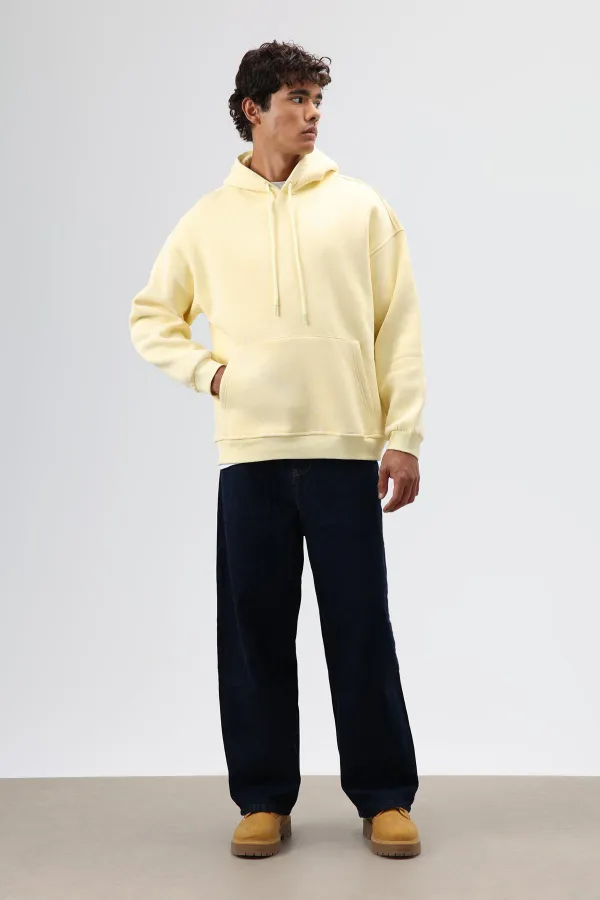 Sweat à capuche basique oversize délavé jaune
