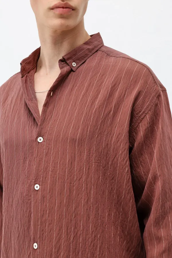 Çizgili Oversize Gömlek Bordo