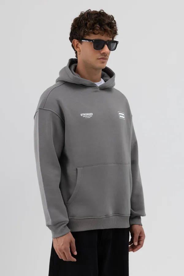 Oversize Arka Baskılı Sweatshirt Füme