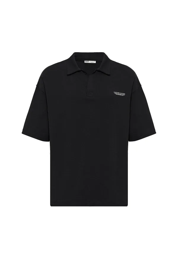 Polo Yaka Oversize Tişört Siyah