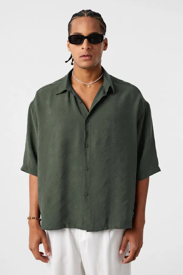 Oversize Short Sleeve Modal Fabric Shirt Khaki