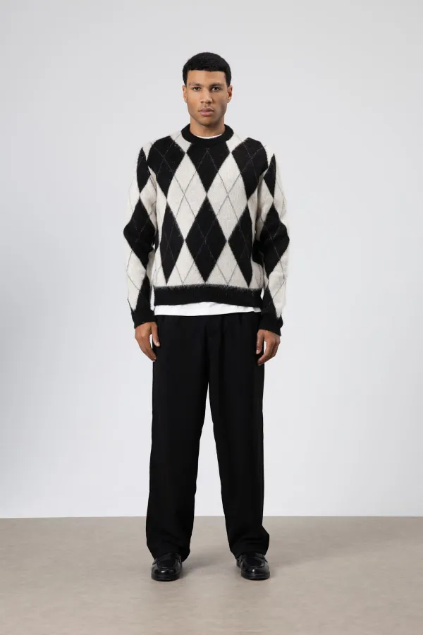 Baklava Desenli Oversize Kazak Siyah