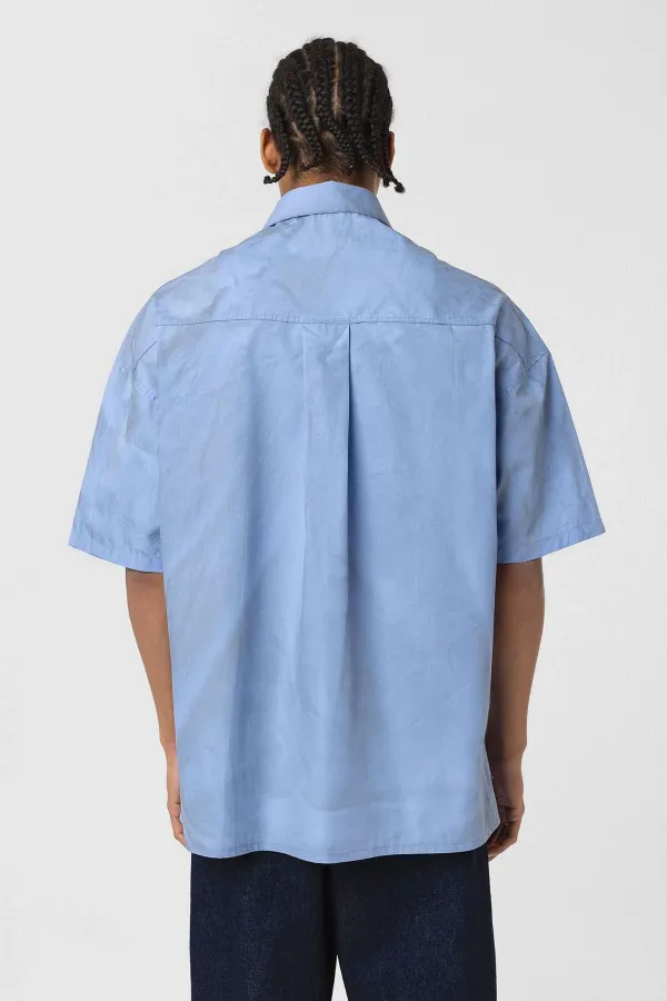 Chemise oversize en popeline délavée, bleue