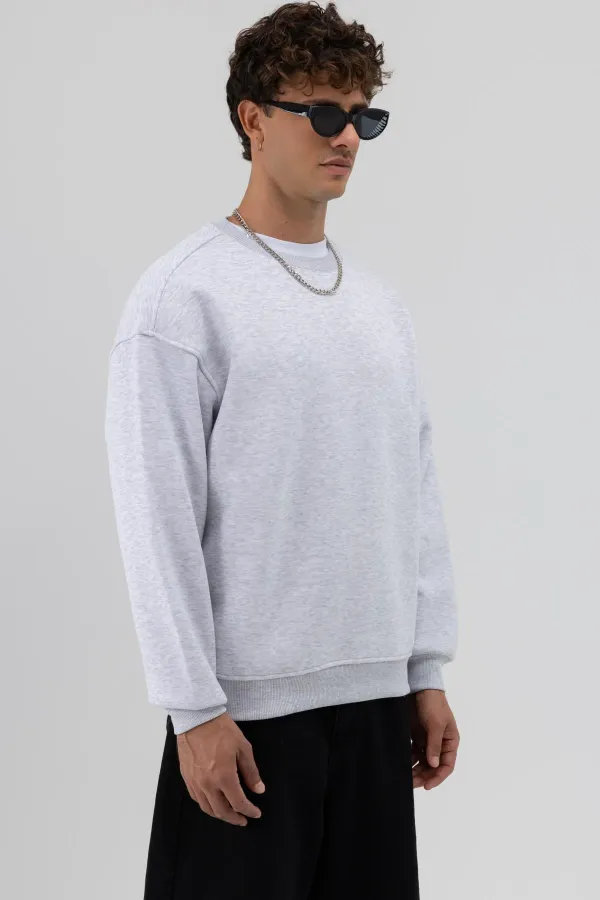 Sweat-shirt basique à col rond oversize chiné