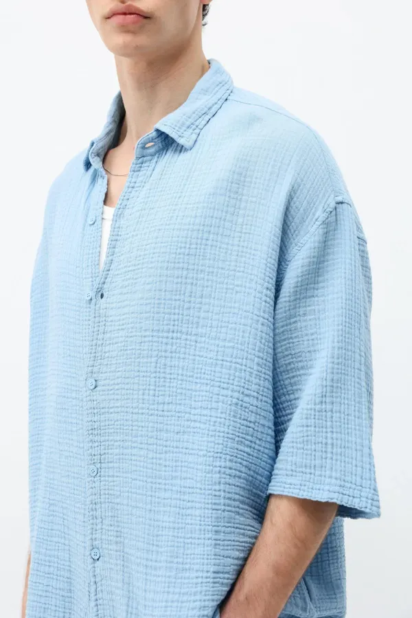 Müslin Kumaş Rahat Kalıp Keten Takım Bebe Mavi