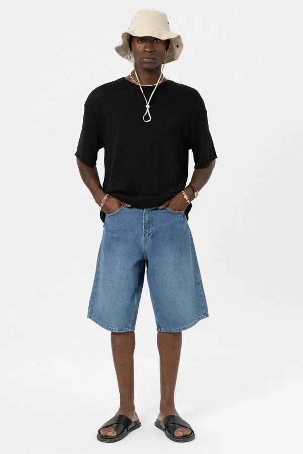 Basic Oversize Örme Triko Tişört Siyah