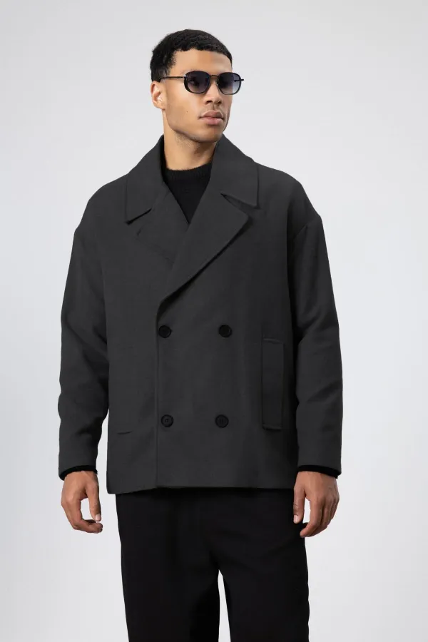 Veste courte oversize croisée en cachemire, anthracite