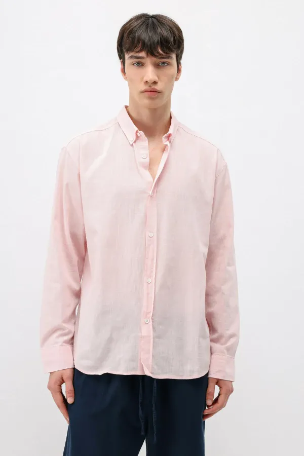 Chemise basique oversize en coton et lin rose