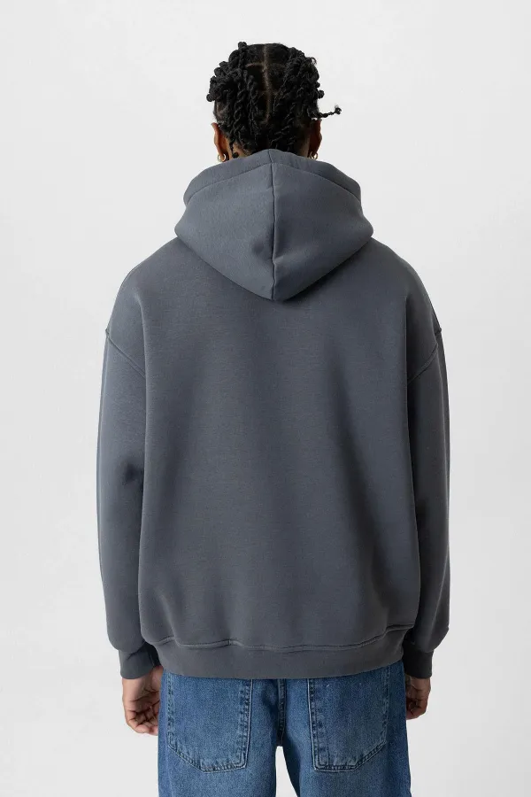 Sweat à capuche basique oversize délavé, gris fumé