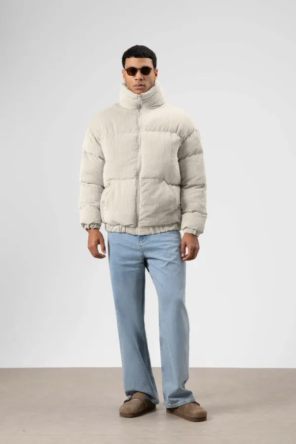 Doudoune oversize en velours, écru