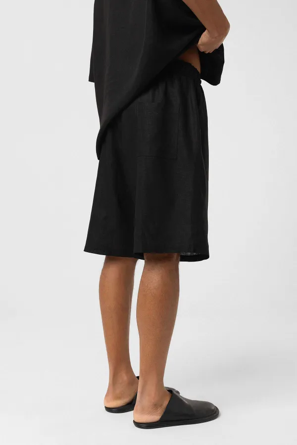 Oversize Keten Şort Siyah