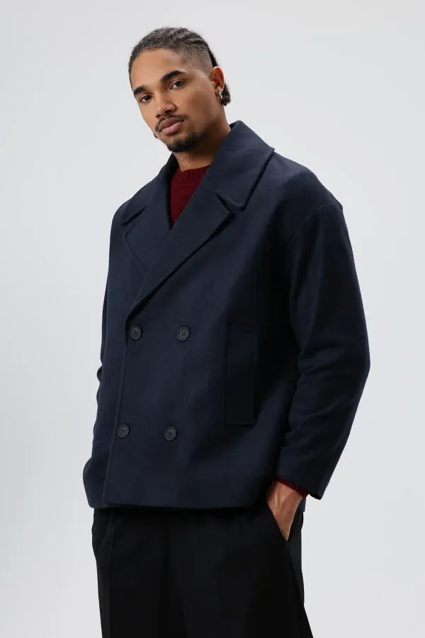 Veste courte oversize croisée en cachemire, bleu marine