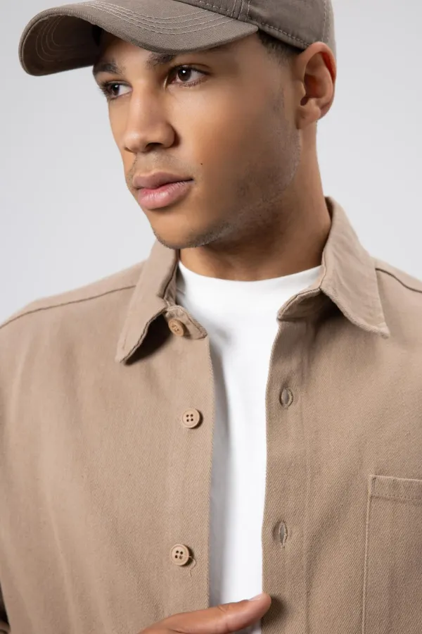 Oversize Gabardin Gömlek Ceket Vizon